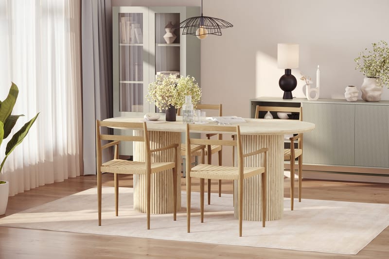 Uppveda Spisebord med travertin-look med 4 stk Jamna Armstoler - Beige - Møbler - Bord - Spisegruppe