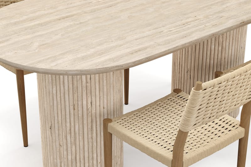 Uppveda Spisebord med travertin-look med 4 stk Jamna Spisestoler - Beige - Møbler - Bord - Spisegruppe