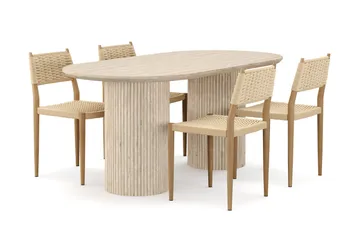 Uppveda Spisebord med travertin-look med 4 stk Jamna Spisestoler - Beige - Møbler - Bord - Spisegruppe