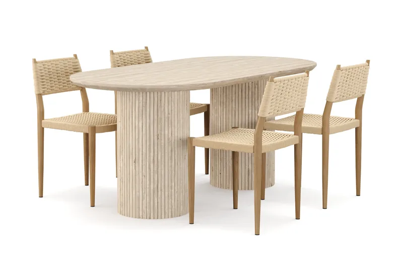 Uppveda Spisebord med travertin-look med 4 stk Jamna Spisestoler, Beige