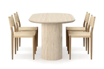 Uppveda Spisebord med travertin-look med 4 stk Jamna Spisestoler - Beige - Møbler - Bord - Spisegruppe