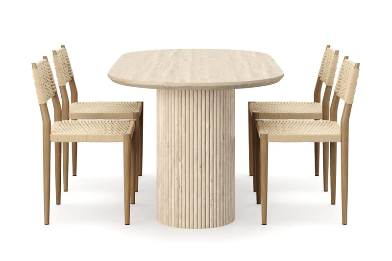 Uppveda Spisebord med travertin-look med 4 stk Jamna Spisestoler - Beige - Møbler - Bord - Spisegruppe
