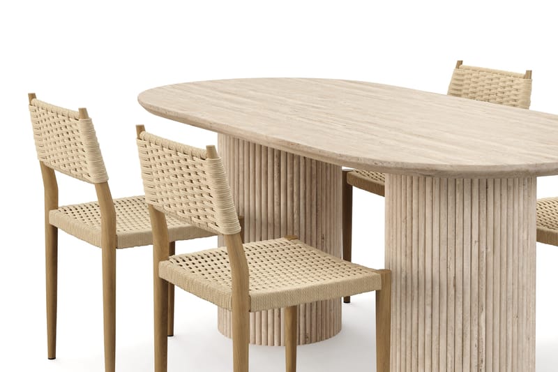 Uppveda Spisebord med travertin-look med 4 stk Jamna Spisestoler - Beige - Møbler - Bord - Spisegruppe