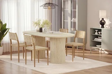 Uppveda Spisebord med travertin-look med 4 stk Jamna Spisestoler - Beige - Møbler - Bord - Spisegruppe