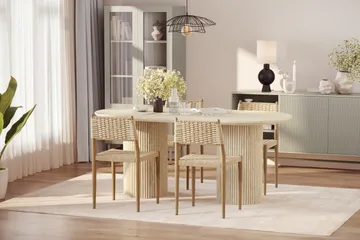 Uppveda Spisebord med travertin-look med 4 stk Jamna Spisestoler - Beige - Møbler - Bord - Spisegruppe