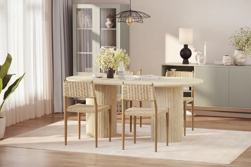 Uppveda Spisebord med travertin-look med 4 stk Jamna Spisestoler - Beige - Møbler - Bord - Spisegruppe