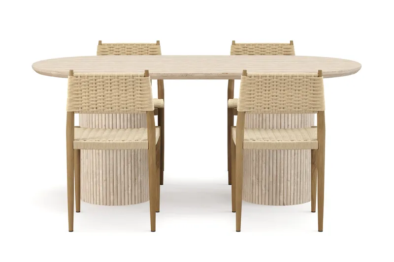 Uppveda Spisebord med travertin-look med 4 stk Jamna Spisestoler - Beige - Møbler - Bord - Spisegruppe