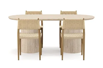 Uppveda Spisebord med travertin-look med 4 stk Jamna Spisestoler - Beige - Møbler - Bord - Spisegruppe