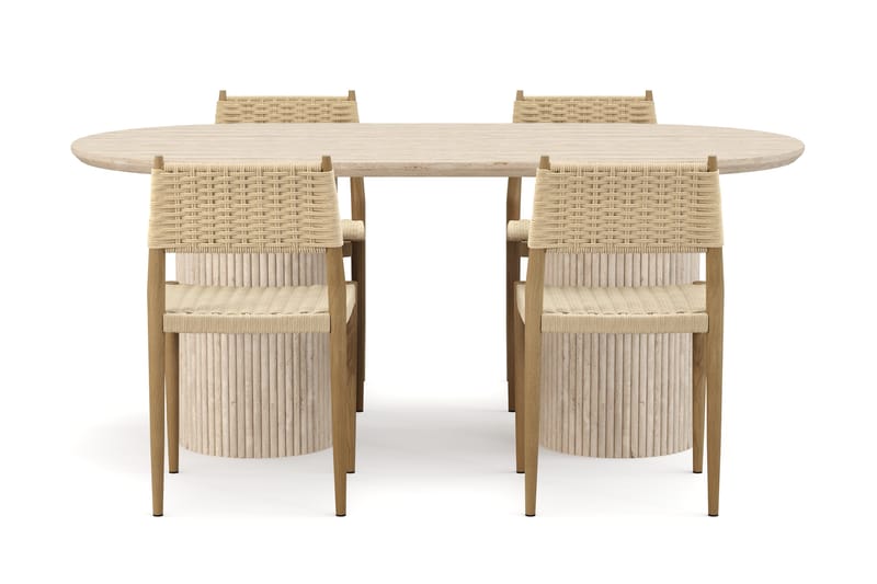 Uppveda Spisebord med travertin-look med 4 stk Jamna Spisestoler - Beige - Møbler - Bord - Spisegruppe