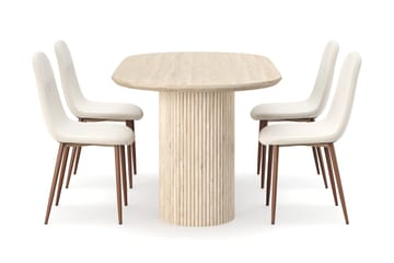 Uppveda Spisebord med travertin-look med 4 stk Nibe Spisestoler - Beige - Møbler - Bord - Spisegruppe