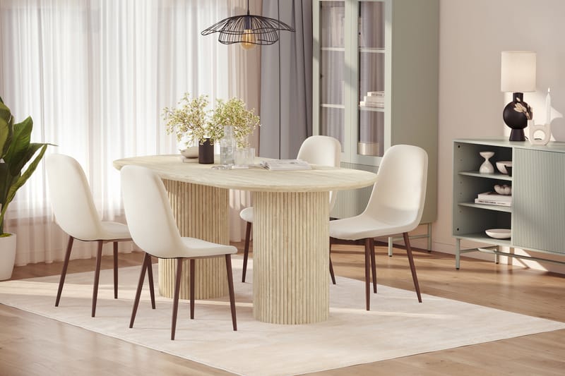 Uppveda Spisebord med travertin-look med 4 stk Nibe Spisestoler - Beige - Møbler - Bord - Spisegruppe