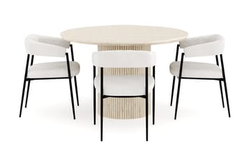 Uppveda Spisegruppe 120 cm Rund med 4 Ayana Spisestoler - Travertin - Møbler - Bord - Spisegruppe