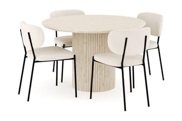 Uppveda Spisegruppe 120 cm Rund med 4 Gemmiano Spisestoler - Travertin - Møbler - Bord - Spisegruppe