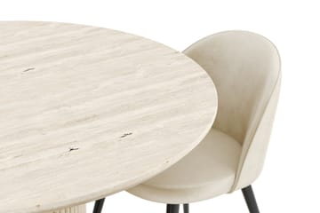 Uppveda Spisegruppe 120 cm Rund med 4 Valeri Fløyelsstoler - Travertin - Møbler - Bord - Spisegruppe
