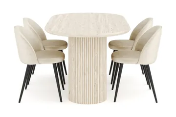 Uppveda Spisegruppe 180 cm Oval med 4 Valeri Fløyelsstoler - Travertin - Møbler - Bord - Spisegruppe
