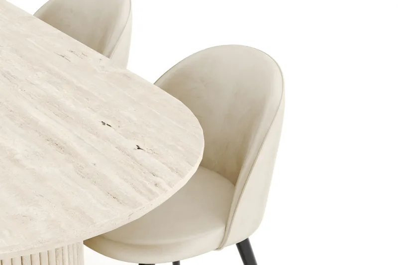 Uppveda Spisegruppe 180 cm Oval med 4 Valeri Fløyelsstoler - Travertin - Møbler - Bord - Spisegruppe