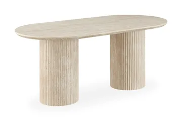 Uppveda Spisegruppe 180 cm Oval Travertin med 4 Reciclar Spisestoler - Travertin/Greige - Møbler - Bord - Spisegruppe