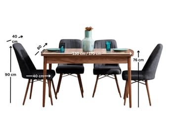 Uttrekkbart spisebord- og stolsett (5 deler) Homitis Lidyana (130 x 76 x 80 cm) Antrasitt - Møbler - Bord - Spisegruppe