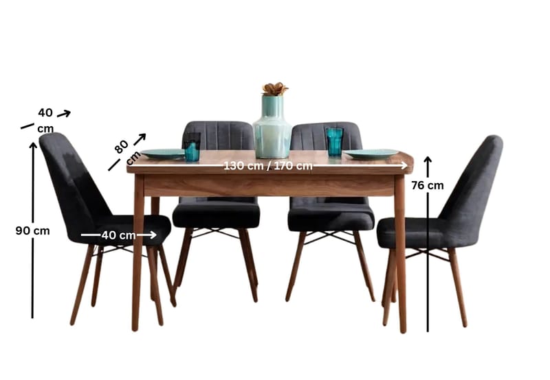 Uttrekkbart spisebord- og stolsett (5 deler) Homitis Lidyana (130 x 76 x 80 cm) Antrasitt - Møbler - Bord - Spisegruppe