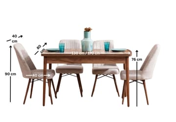 Uttrekkbart spisebord- og stolsett (5 deler) Homitis Lidyana (130 x 76 x 80 cm) Krem - Møbler - Bord - Spisegruppe