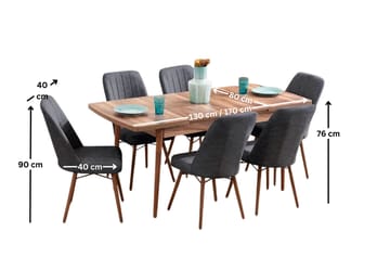 Uttrekkbart spisebord- og stolsett (7 deler) Homitis Lidyana (130 x 76 x 80 cm) Antrasitt - Antrasitt - Møbler - Bord - Spisegruppe