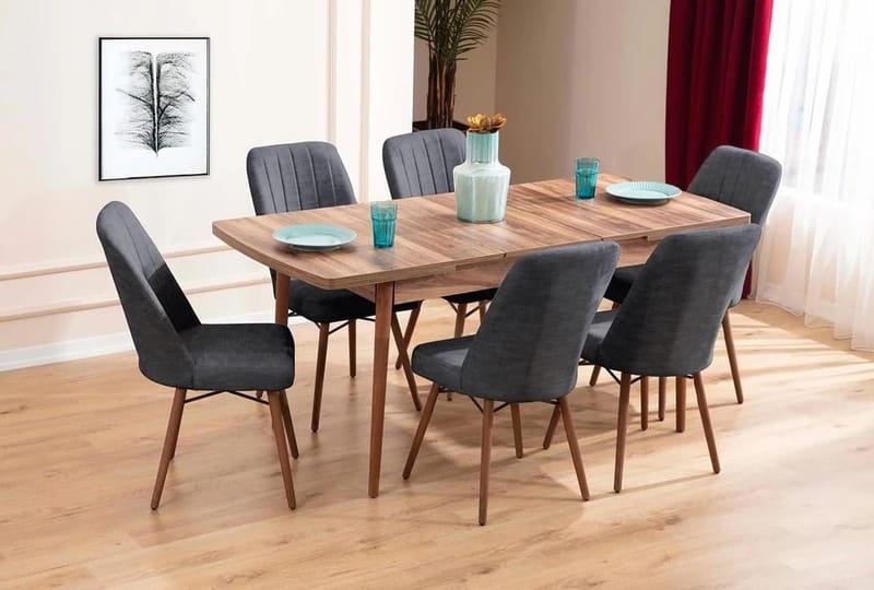 Uttrekkbart spisebord- og stolsett (7 deler) Homitis Lidyana (130 x 76 x 80 cm) Antrasitt - Antrasitt - Møbler - Bord - Spisegruppe