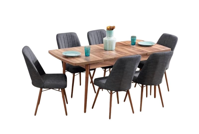 Uttrekkbart spisebord- og stolsett (7 deler) Homitis Lidyana (130 x 76 x 80 cm) Antrasitt - Møbler - Bord - Spisegruppe