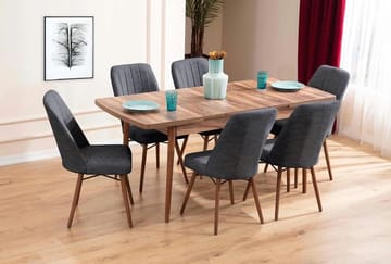 Uttrekkbart spisebord- og stolsett (7 deler) Homitis Lidyana (130 x 76 x 80 cm) Antrasitt - Møbler - Bord - Spisegruppe