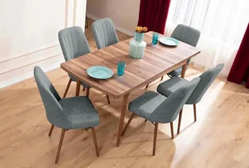 Uttrekkbart spisebord- og stolsett (7 deler) Homitis Lidyana (130 x 76 x 80 cm) Grå - Møbler - Bord - Spisegruppe