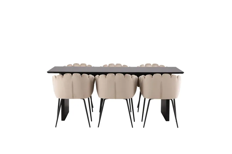 Vail Matgruppe 200 cm Rektangulær med 6 Limhamn stoler, Beige