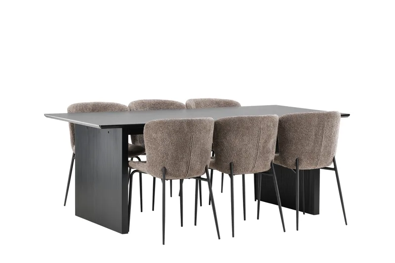Vail Matgruppe 200 cm Rektangulær med 6 Modesto stoler - Sort - Møbler - Bord - Spisegruppe