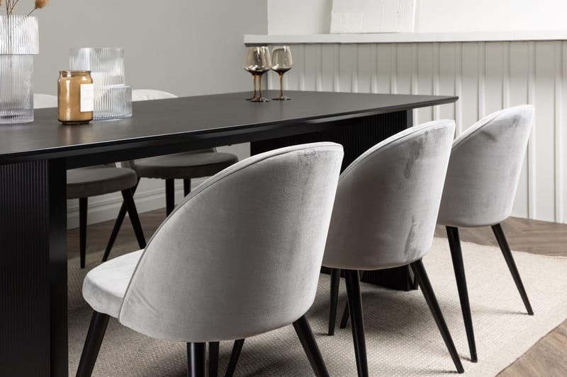 Vail spisebord 200 cm med 6 Velvet kjøkkenstoler i fløyel - Møbler - Bord - Spisegruppe
