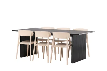 Vail Spisegruppe 200 cm Rektangulær med 6 Åstol Stoler - Sort - Møbler - Bord - Spisegruppe