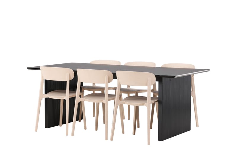 Vail Spisegruppe 200 cm Rektangulær med 6 Åstol Stoler - Sort - Møbler - Bord - Spisegruppe