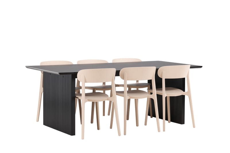 Vail Spisegruppe 200 cm Rektangulær med 6 Åstol Stoler - Sort - Møbler - Bord - Spisegruppe
