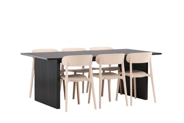 Vail Spisegruppe 200 cm Rektangulær med 6 Åstol Stoler - Sort - Møbler - Bord - Spisegruppe