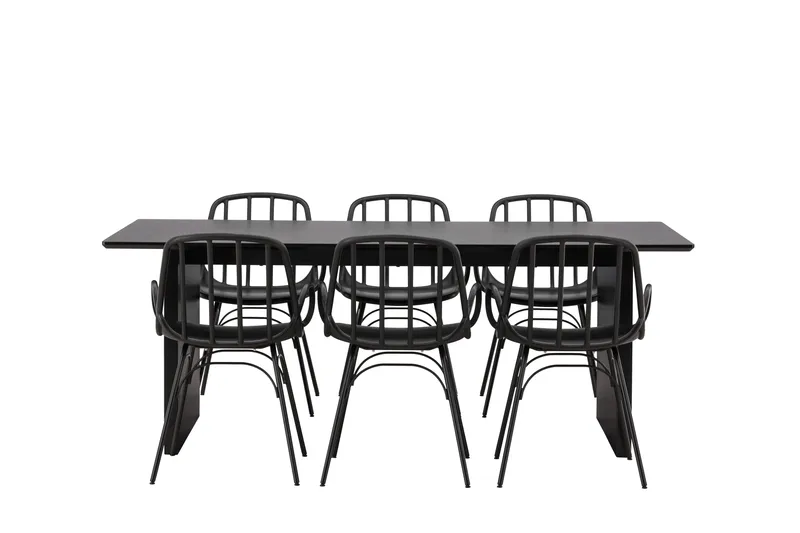 Vail Spisegruppe 200 cm Rektangulær med 6 Dyrön Stoler, Sort