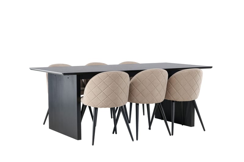 Vail Spisegruppe 200 cm Rektangulær med 6 Velvet Stoler - Beige - Møbler - Bord - Spisegruppe