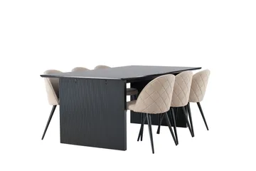 Vail Spisegruppe 200 cm Rektangulær med 6 Velvet Stoler - Beige - Møbler - Bord - Spisegruppe