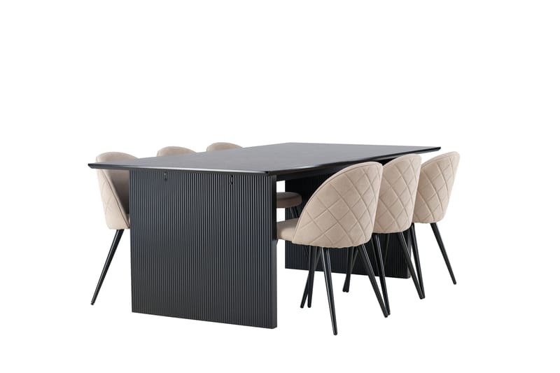 Vail Spisegruppe 200 cm Rektangulær med 6 Velvet Stoler - Beige - Møbler - Bord - Spisegruppe