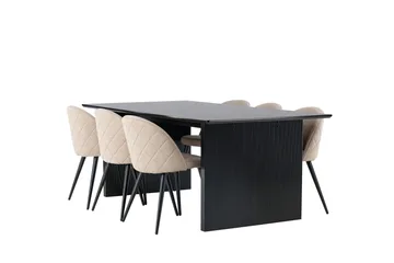 Vail Spisegruppe 200 cm Rektangulær med 6 Velvet Stoler - Beige - Møbler - Bord - Spisegruppe