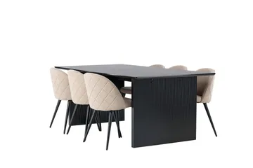 Vail Spisegruppe 200 cm Rektangulær med 6 Velvet Stoler - Beige - Møbler - Bord - Spisegruppe