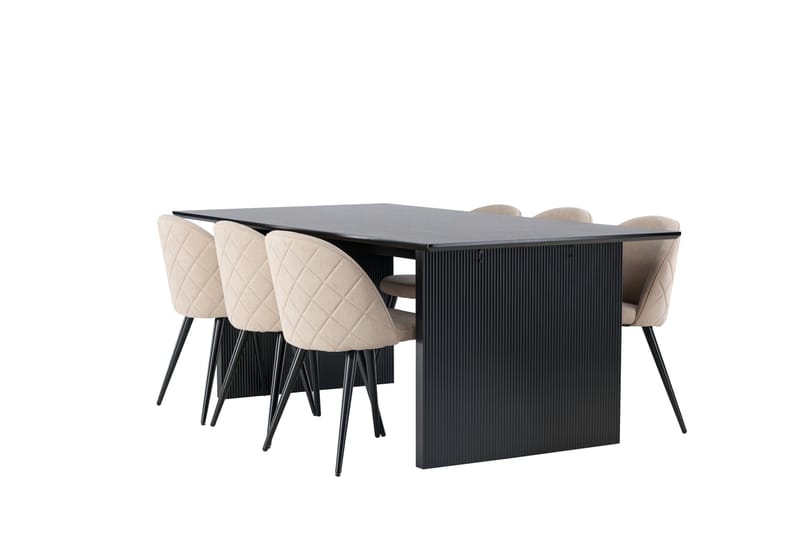 Vail Spisegruppe 200 cm Rektangulær med 6 Velvet Stoler - Beige - Møbler - Bord - Spisegruppe