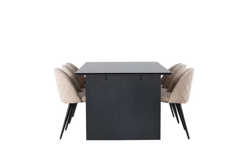 Vail Spisegruppe 200 cm Rektangulær med 6 Velvet Stoler - Beige - Møbler - Bord - Spisegruppe