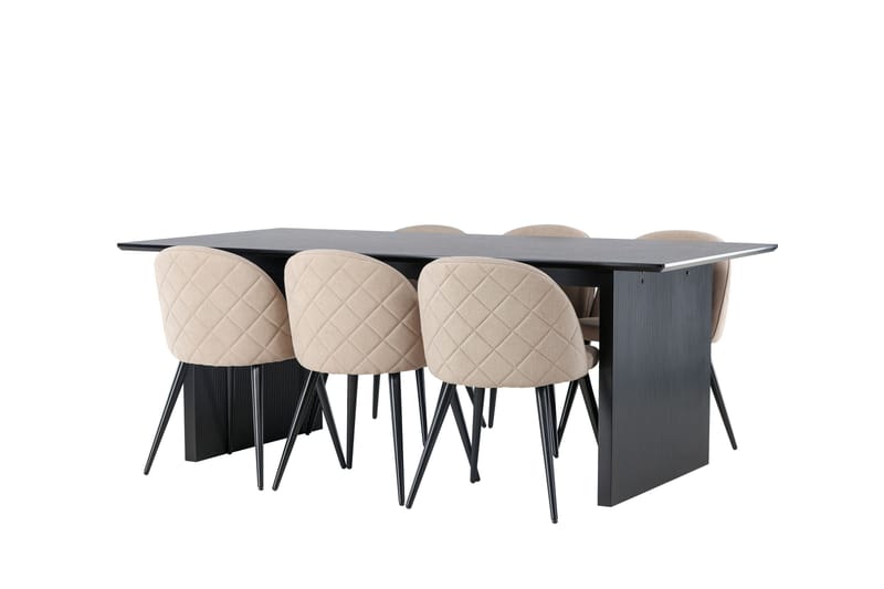 Vail Spisegruppe 200 cm Rektangulær med 6 Velvet Stoler - Beige - Møbler - Bord - Spisegruppe