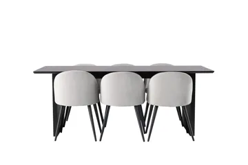 Vail Spisegruppe 200 cm Rektangulær med 6 Velvet Stoler - Sort - Møbler - Bord - Spisegruppe