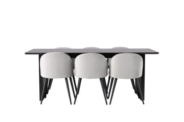 Vail Spisegruppe 200 cm Rektangulær med 6 Velvet Stoler - Sort - Møbler - Bord - Spisegruppe