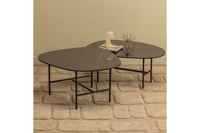 Vajen Sofabord 80x60 cm i Keramikk med Understell i Metall - Sort - Møbler - Bord - Marmorbord