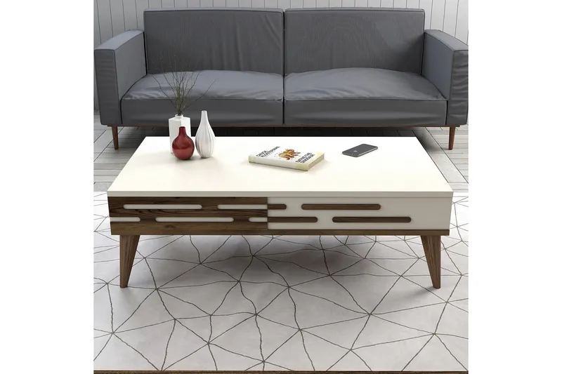 Valensiya Sofabord 105 cm - Valnøtt/Krem - Møbler - Bord - Sofabord & salongbord