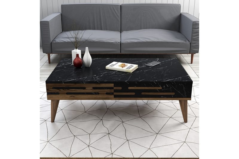 Valensiya Sofabord 105 cm - Valnøtt/Svart/Marmor - Møbler - Bord - Sofabord & salongbord